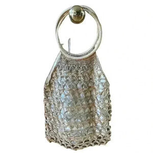 Vintage Macramé Handbag Purse Tote Crochet Handmade Boho Fish Net Bag.